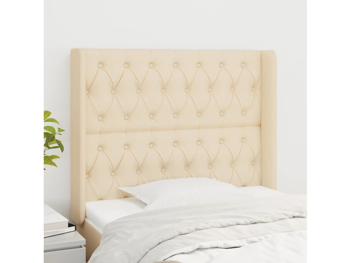 Vidaxl Cabeceira De Cama C/ Abas Tecido 103x16x118/128 Cm Creme