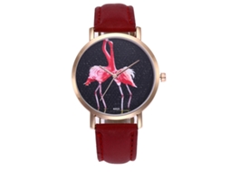 Relógio de pulso de quartzo com pulseira de couro, presente elegante para homens e mulheres, vermelho