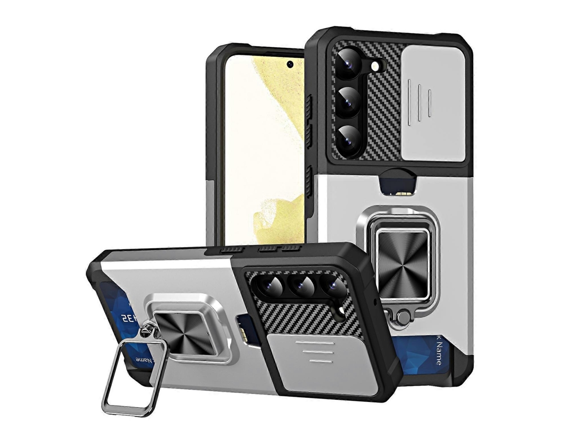 Capa Deslizante Camshield Para Samsung Galaxy S23+ 5g Com Suporte De Anel E Compartimento Para Cartão