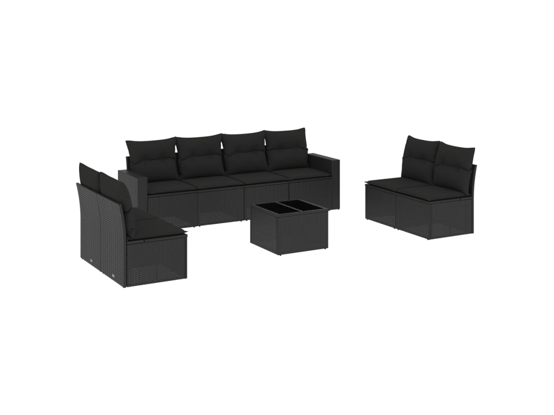 Maison Exclusive - 9 Pcs Conjunto De Sofás P/ Jardim C/ Almofadões Vime Pe Preto