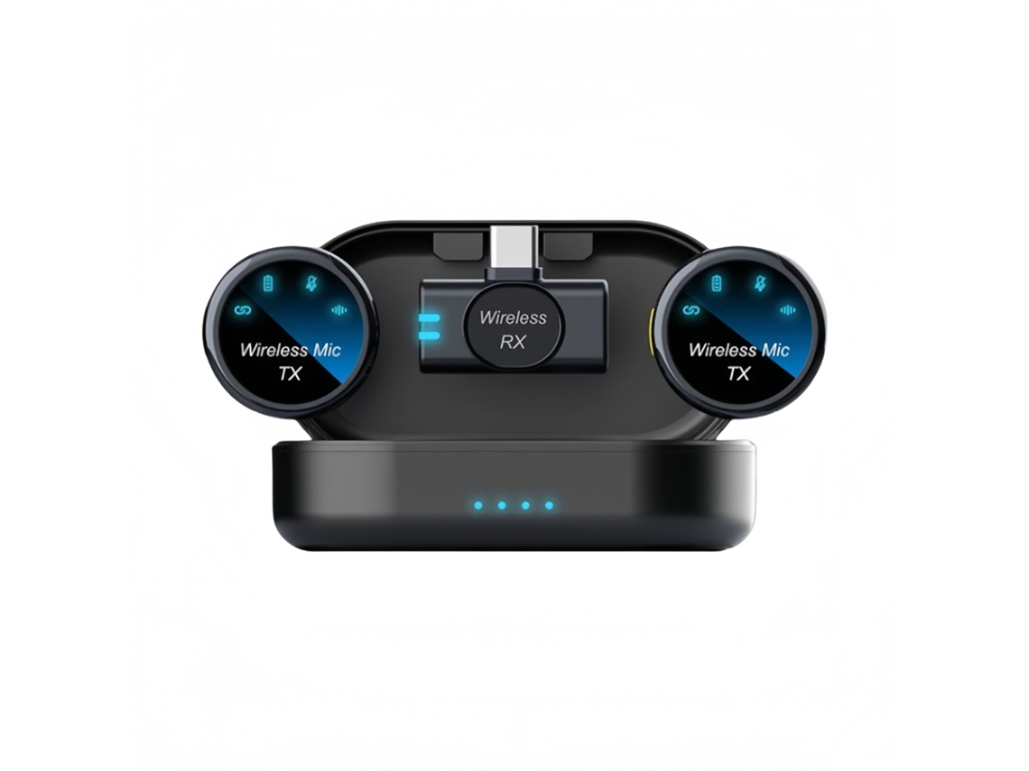 Microfone De Lapela Sem Fio Com Redução Ruído Magnético, Plug Play, Compatível Interface Tipo C Android Aquaforge (preto)