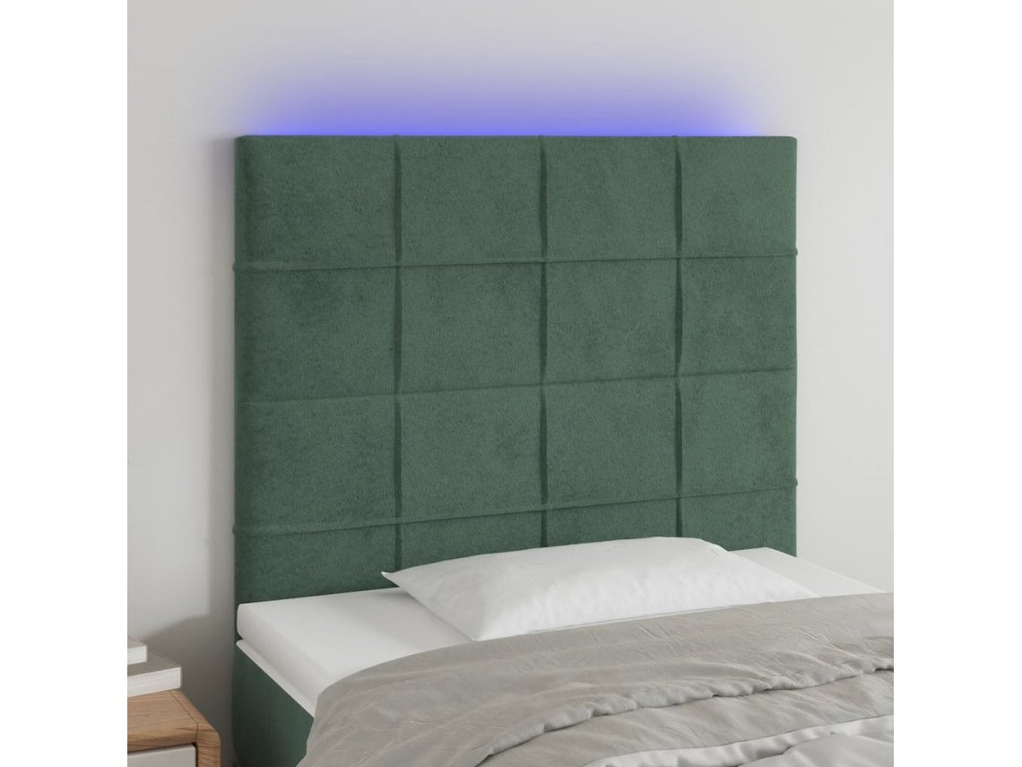 Cabeceira De Camapainel De Cabeceira C/ Led Veludo 80x5x118/128 Cm Verde Escuro Lovely Home