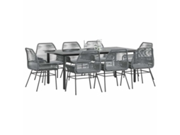 Vidaxl Conjunto Jantar Jardim 9 Peças Almofadas Vidro Vime Cinzento Pe
