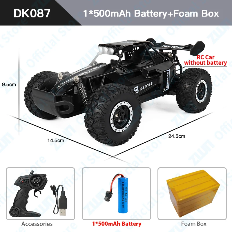 (preto) Carrinho De Controle Remoto 2.4ghz Com Luzes Led, Crawler Off-road 2wd