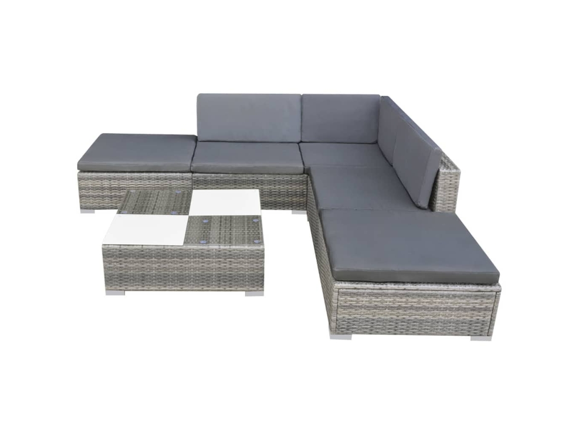 Maison Exclusive - 6 Pcs Conjunto Lounge De Jardim C/ Almofadões Vime Pe Cinzento