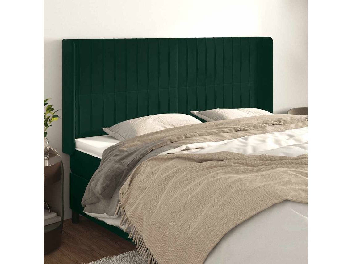 Vidaxl Cabeceira Cama C/ Abas Veludo 163x16x118/128 Cm Verde-escuro