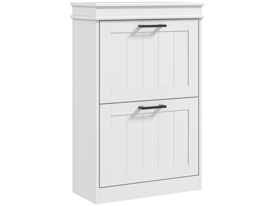 Sapateiro estreito BTFORUS, 2 gavetas abatíveis, prateleiras ajustáveis, para entrada, branco