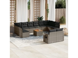 Vidaxl 13 Pcs Conjunto Sofás P/ Jardim C/ Almofadões Vime Pe Cinzento