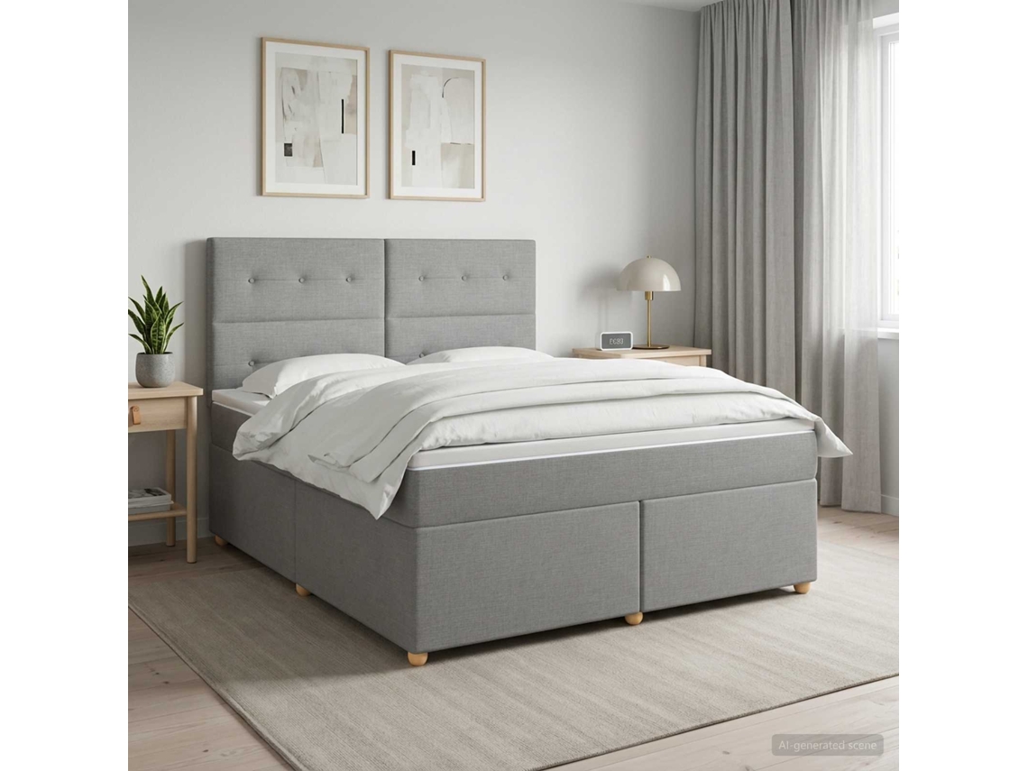 Vidaxl Cama Box Spring Com Colchão Cinzento-claro 180 X 200 Cm Tecido