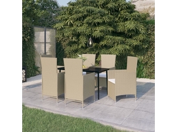 Vidaxl 7 Pcs Conjunto De Jantar Para Jardim Com Almofadões Bege