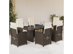 Conjunto 7 Peças Jantar P/ Jardim C/ Almofadões Vime Pe Marrom Dkd Home Decor