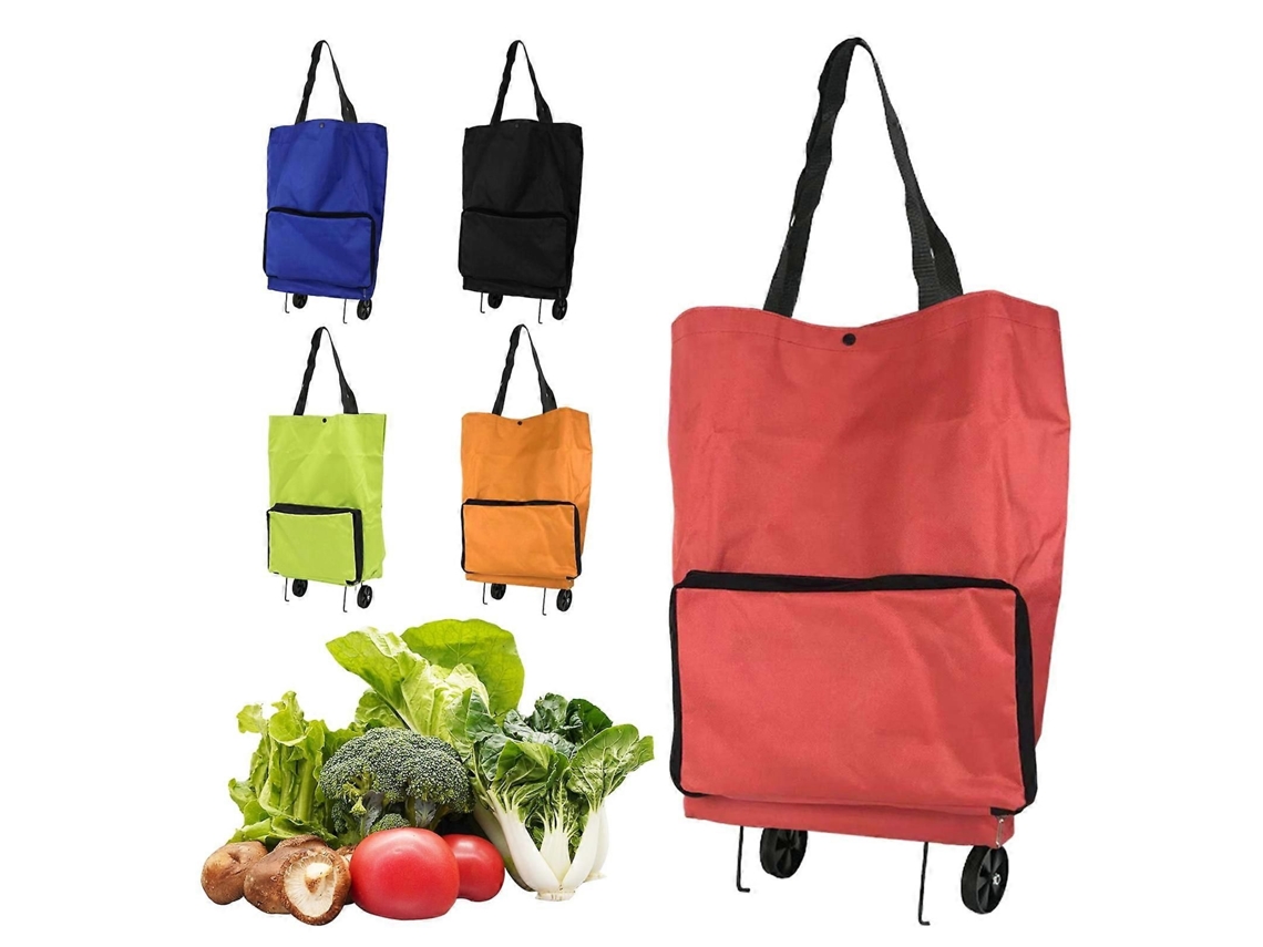 Carrinho De Compras Dobrável Susuchens Com Rodas, Grande Capacidade, Design Dobrável, Impermeável, Bolsa De Compras Portátil Com Alça, Vermelha.