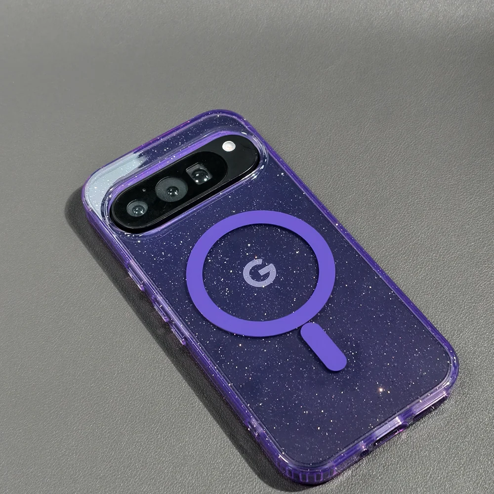 Capa De Celular Magnética Com Glitter Acrílico Transparente (pixel 10 Pro Roxo)