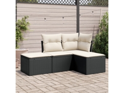 Conjunto de sofá de jardim de 4 peças com almofadas Vime Pe preto Lovely Home