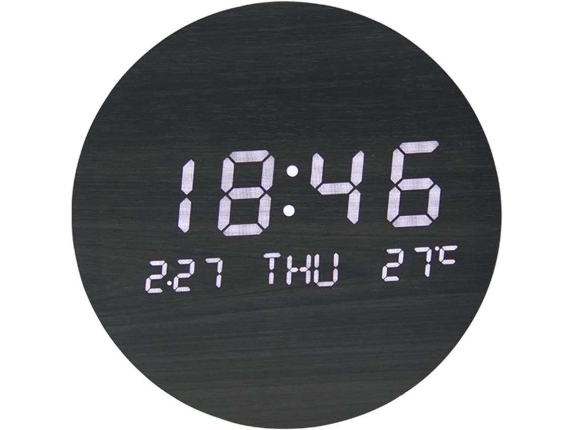 Relógio De Parede Eletrônico Digital Led De Madeira Para Hora, Data E Temperatura, Para Casa