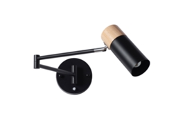 Aplique De Parede Extensível Com Interruptor, Cabeça Orientável, Metal Preto E Madeira Natural, Casquilho E27