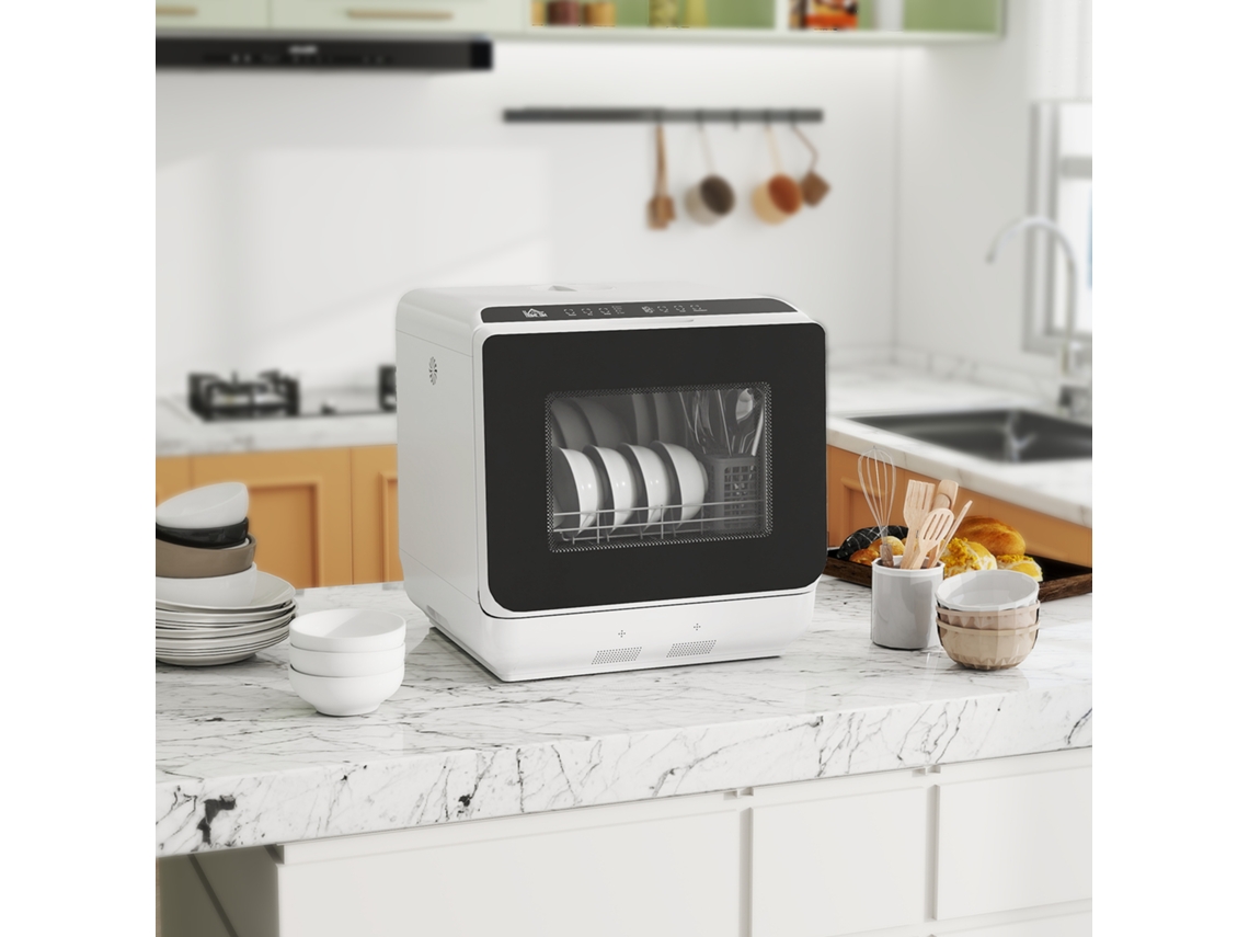 Mini Lava-louças De Bancada Com Tanque De 6l, 5 Programas, Display Led, Função Secagem E Acabamento Branco
