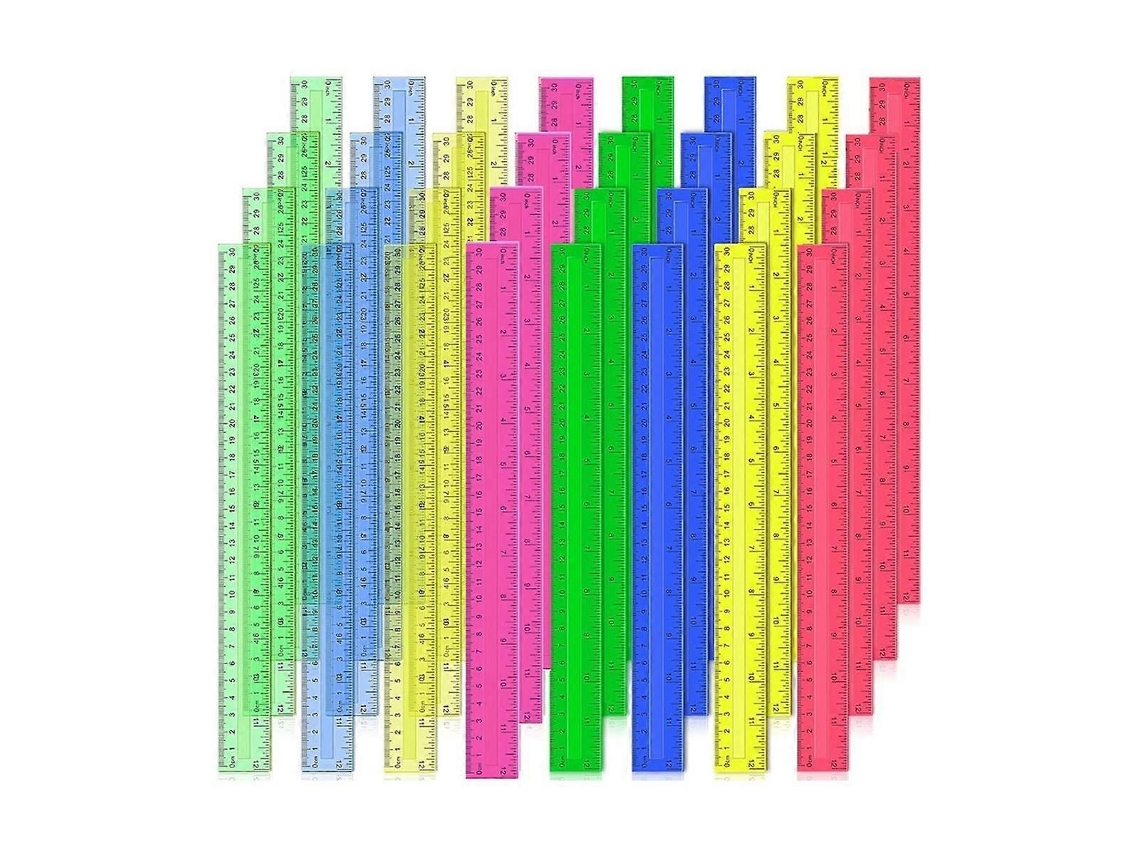 Régua De Plástico De 12 Polegadas, 32 Peças Transparentes De Cores Sortidas, Régua Métrica A Granel Com Polegadas E Centímetros