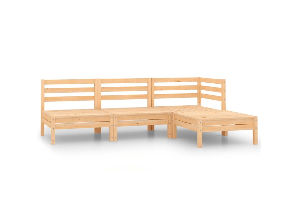Vidaxl 4 Pcs Conjunto Lounge De Jardim Madeira De Pinho Maciça