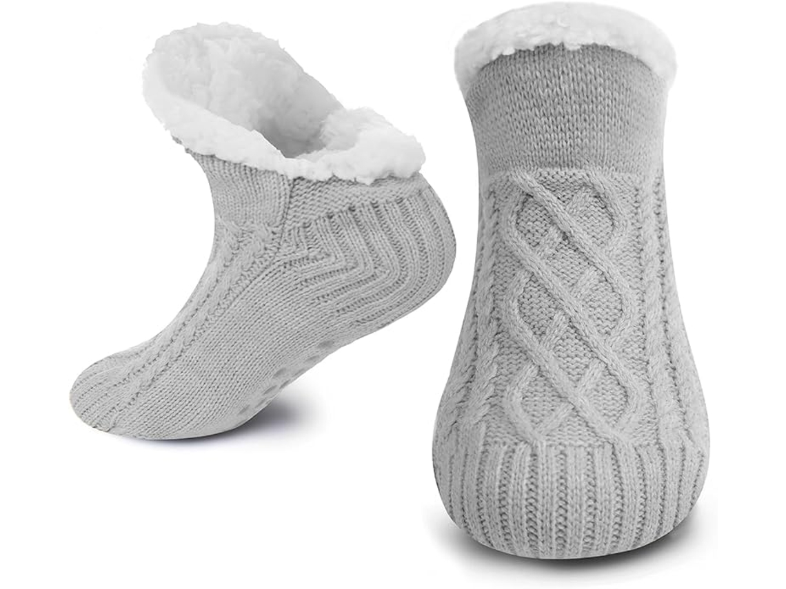 Pantufas De Interior Unissexo - Meias De Casa Quentes Com Sola De Borracha Antiderrapante - Cinzento 30cm (46-48)