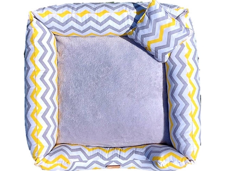 Cama para Cães e Gatos  Ninho Acqua Grey L (Cinzento e Amarelo - 90x70 cm - Algodão)