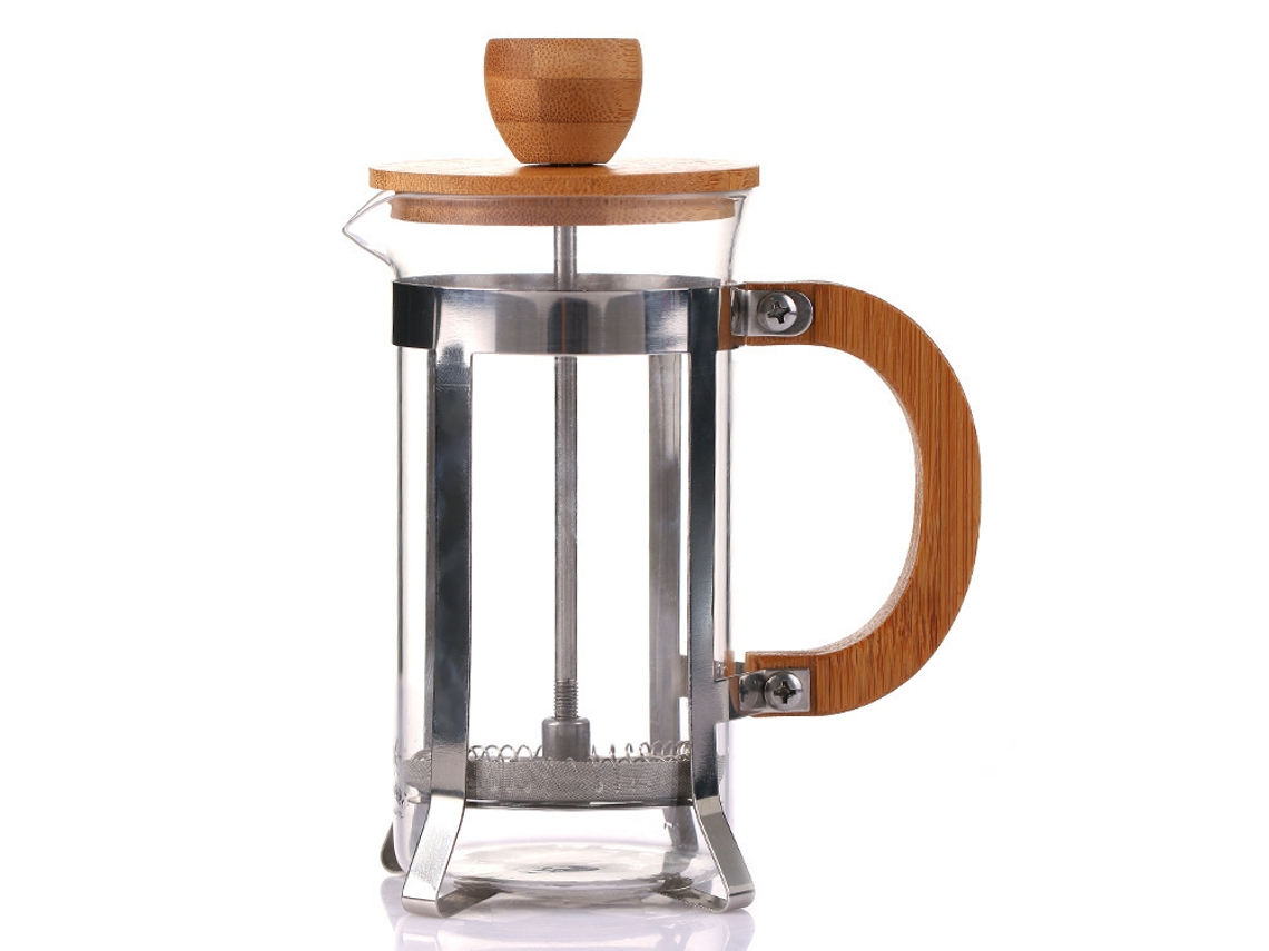Cafeteira Francesa Tipo Prensa, 350ml (12oz), Ideal Para 1 A 2 Xícaras, Feita Em Vidro Borossilicato Com Cabo De Bambu.