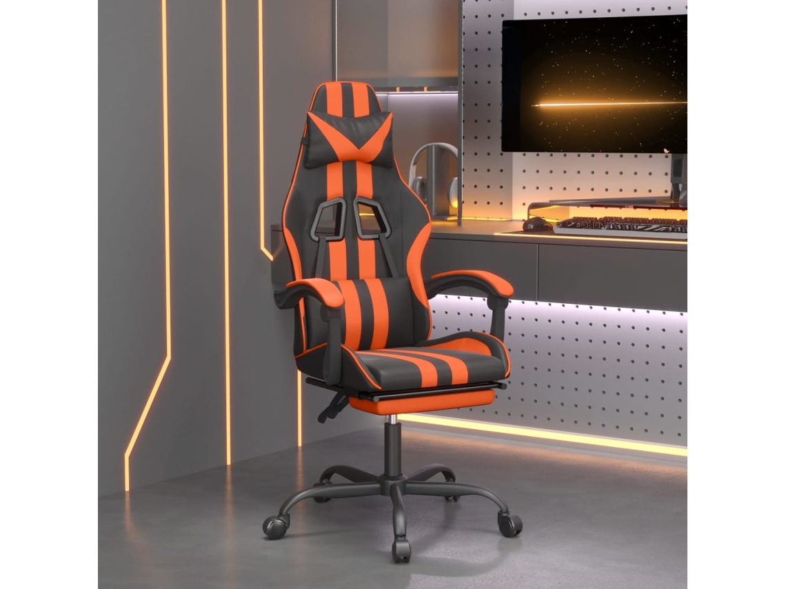Vidaxl Cadeira Gaming Giratória+apoio Pés Couro Artif. Preto/laranja