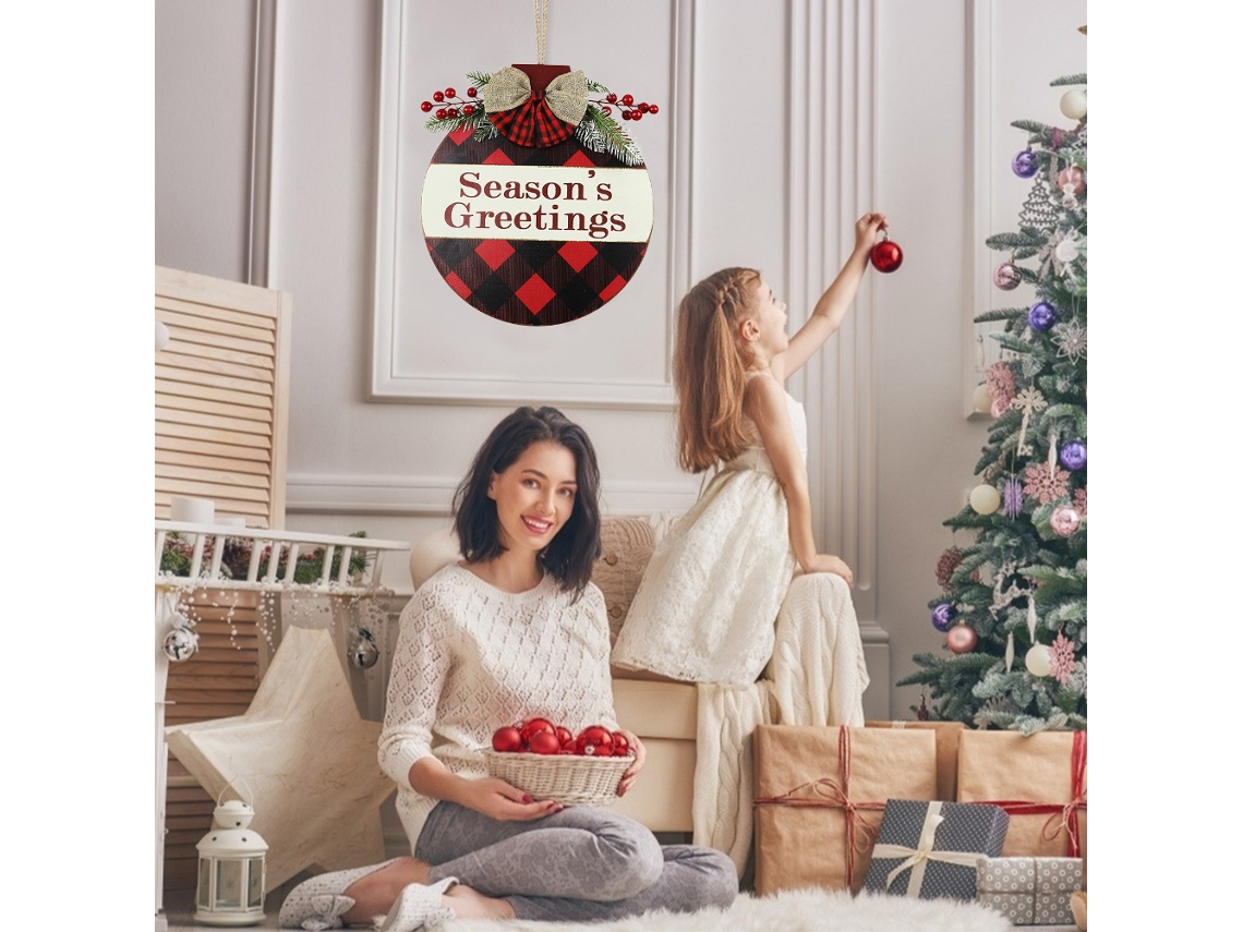 Placa De Natal De Madeira (placa Com Bagas Vermelhas + Embalada Em Saco) Eoocoo