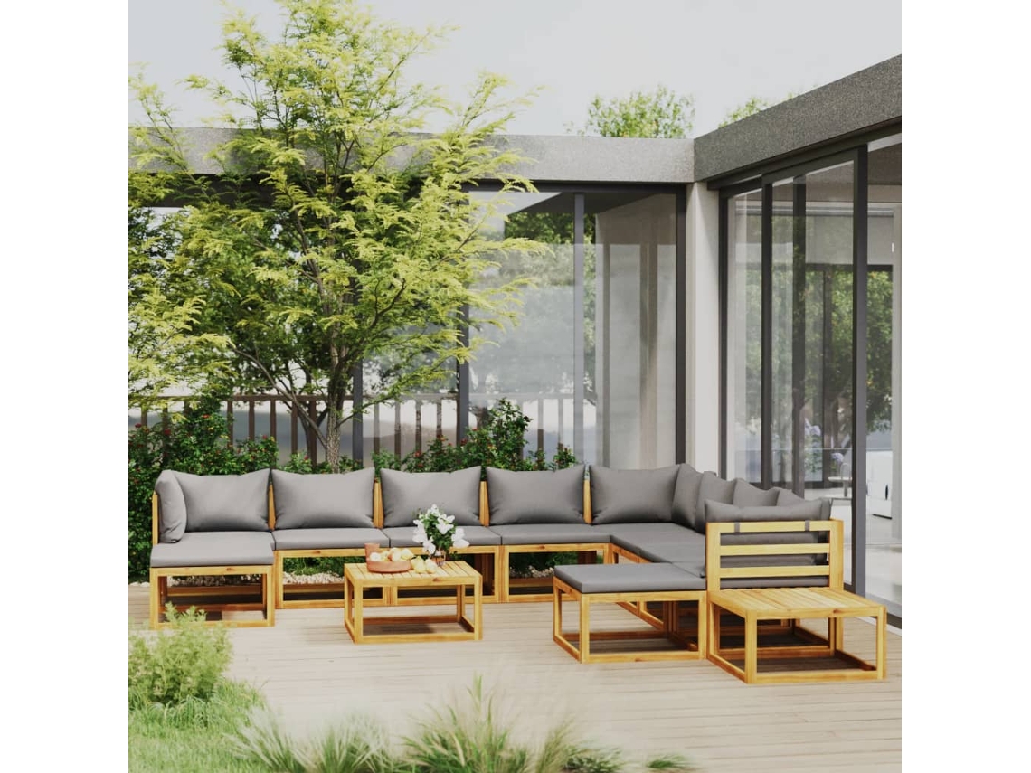 Vidaxl 12 Pcs Conjunto Lounge De Jardim Com Almofadões Acácia Maciça