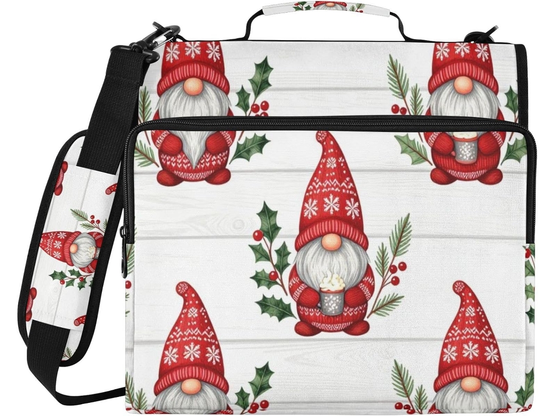 Gnomo De Natal Decoração Inverno, Pasta De 3-argolas 1, 5-polegadas Com Alça De Ombro, Fácil De Transportar