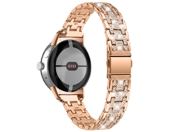 Bracelete de Metal Strass Decoração 5 Contas Fivela de Pressão Dupla para Google Pixel Watch Ouro Rosa
