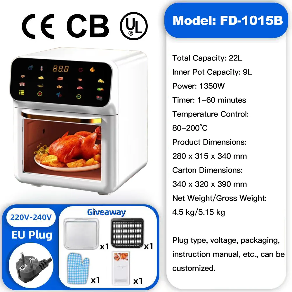 Fritadeira Elétrica Inteligente MDUG com visor, grande capacidade e multifuncional branco