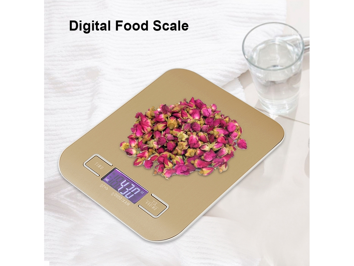 Balança De Cozinha Digital De 5000g/1g Em Aço Inoxidável Com Visor Lcd Dourado Aquaforge