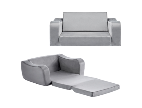 Sofá Infantil Succebuy Dobrável 2 Em 1, Descapotável Em Espreguiçadeira, Grande, Cinza