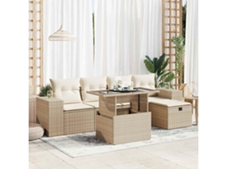 Vidaxl 6 Pcs Conjunto De Sofás P/ Jardim Com Almofadões Vime Pe Bege