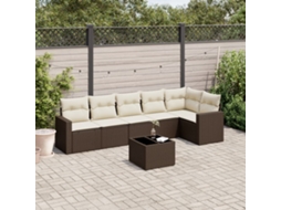 Vidaxl 7 Pcs Conjunto De Sofás Jardim C/ Almofadões Vime Pe Castanho