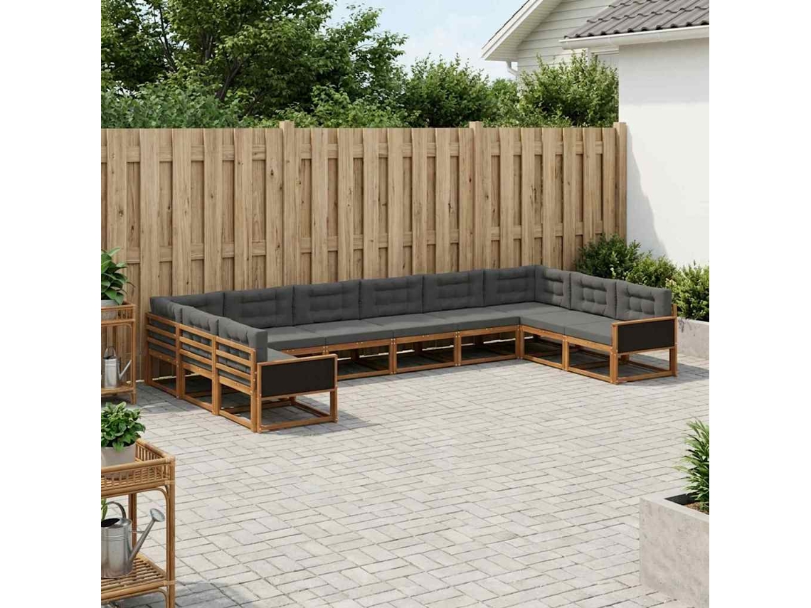 Vidaxl Conjunto De Sofás Para Exterior 10 Unid. Natural E Antracite