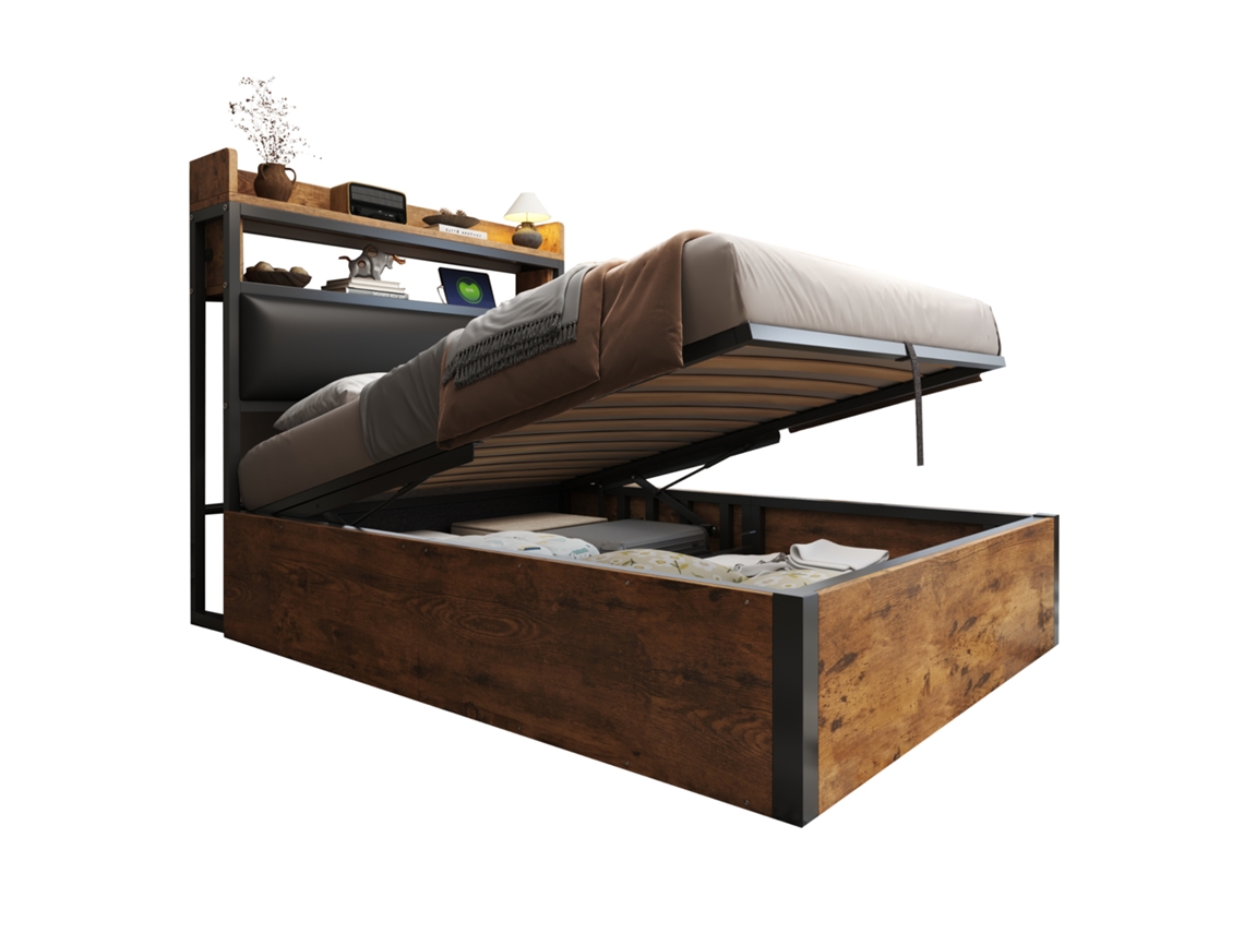 Cama de Solteiro 90x200 com Elevação Hidráulica, Usb e Armazenamento PAPRIKA
