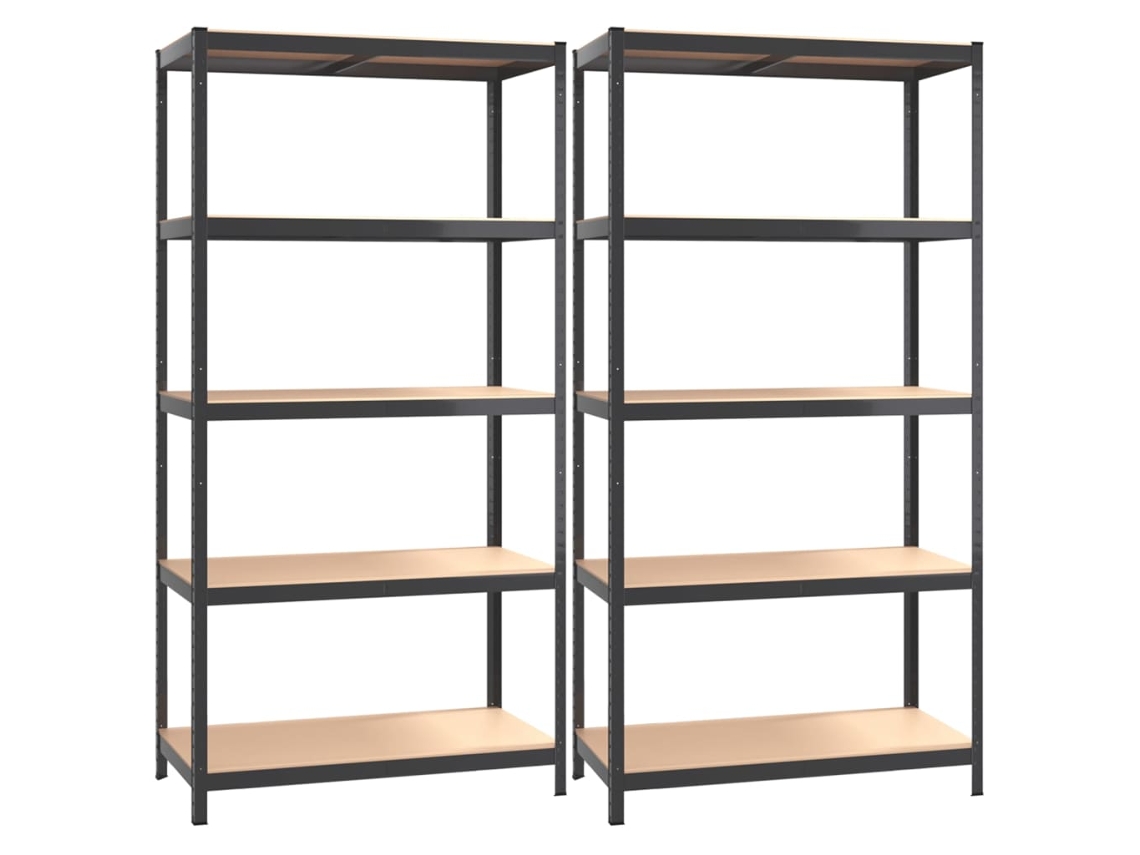 vidaXL Estante 5 prateleiras 2 pcs madeira processada/aço antracite