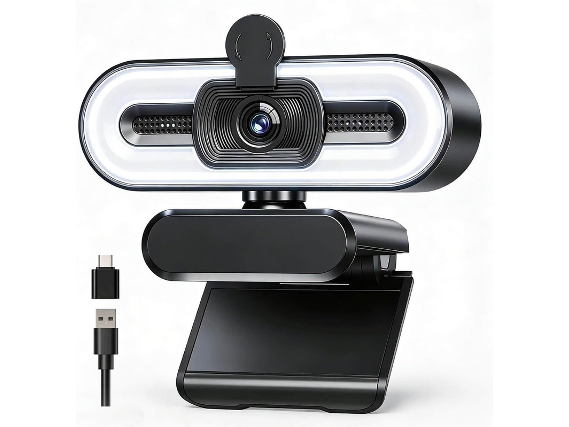 Webcam 4k Uhd Com Luz De Preenchimento, Cancelamento De Ruído E Capa De Privacidade Para Microfone Em Pcs E Laptops (preta)