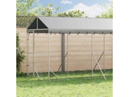 Vidaxl Canil De Exterior Com Teto 2x10x2,5 M Aço Galvanizado Prateado