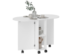 Mesa Jantar Dobrável Rodízios 2 Abas 2 Prateleiras 120x60x77 Branca