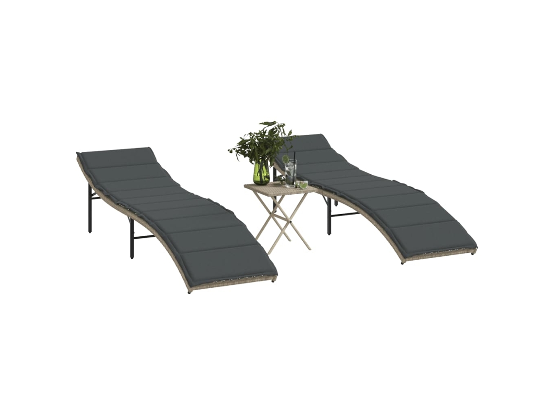 Vidaxl Espreguiçadeiras Com Mesa 2 Pcs Vime Pe Cinzento-claro