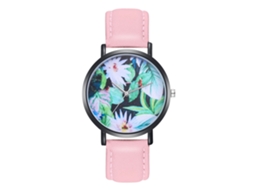 Relógio de Pulso Feminino de Quartzo com Pulseira de Couro Pu Casual Rosa Clássico