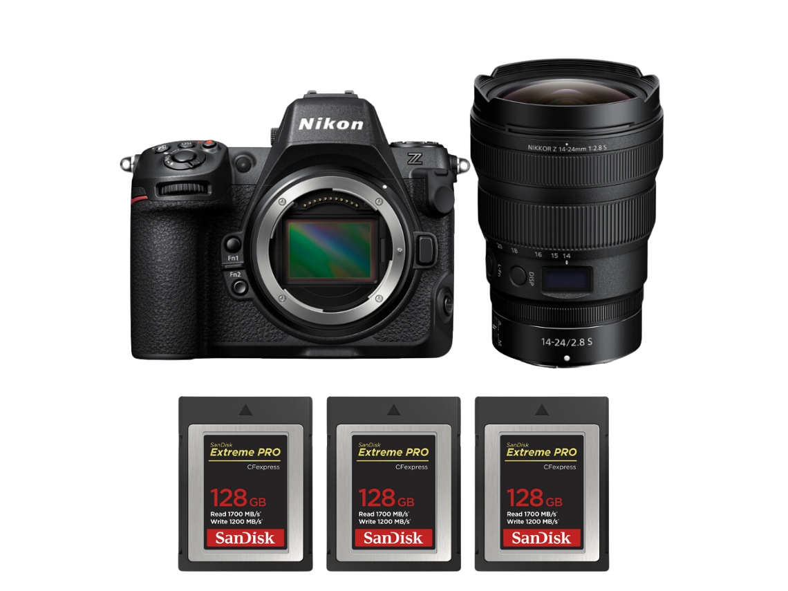 Z8 + Z 14 24mm F/2.8 S + 3 Sandisk 128gb Extreme Pro Cfexpress Type B Máquina Fotográfica Híbrida Full frame + Ebook Pricedirect NIKON