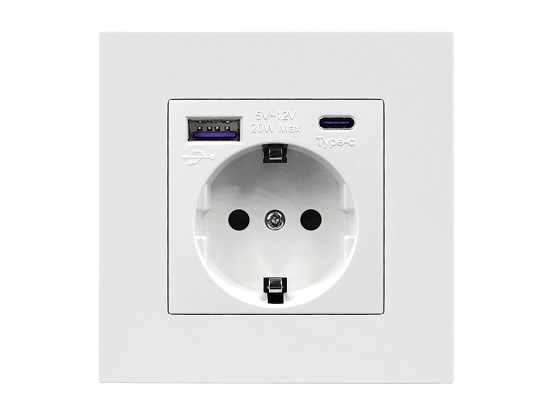 Tomada Elétrica Com Usb A E Usb-c 20w Pd Qc3.0 Branca 86x86mm