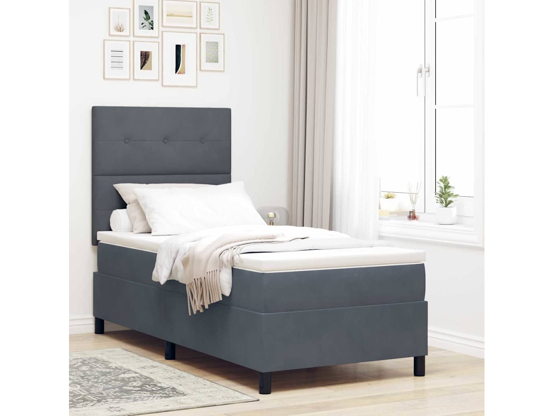 Vidaxl Cama Box Spring Led Cinza Escuro 100 X 200 Cm Veludo