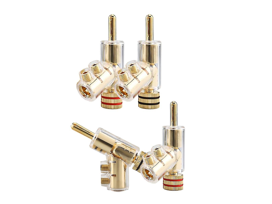 4 Conectores Banana Angulados 45 Graus de Cobre Dourado Sem Solda para Receptor Av e Amplificador Oro S/MARCA