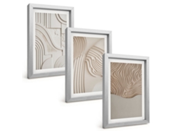 Composição De Quadros Padrões Abstratos Em Bege E Branco Espelharte (3 Peças 20x30 Cm)