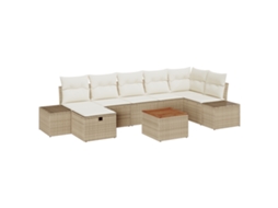 Conjunto 8 Sofá De Jardim Vidaxl Bege Vime Pe (55 X 55 X 37 Cm)